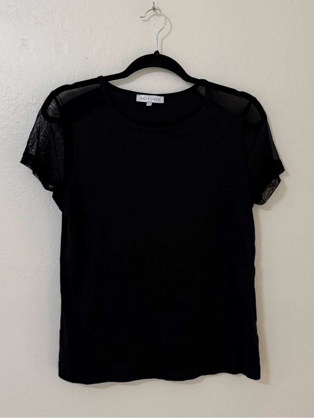 Anatomie Black Short-Sleeve Mesh Detail Top size medium